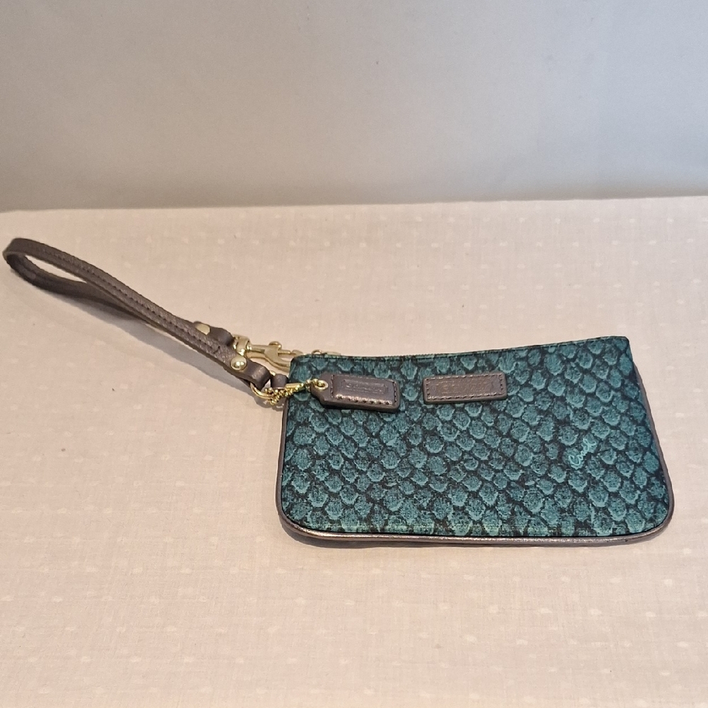 Coach Teal and Black Patterned Wristlet